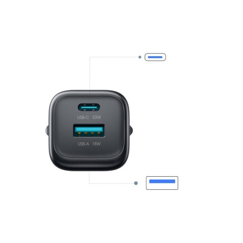 Ładowarka sieciowa USB-A USB-C 33W z kablem 60W USB-C do USB-C 1m - czarna JOYROOM