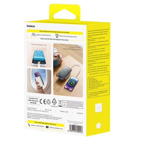 Powerbank magnetyczny 20000mAh 20W EnerFill FM41 z kablem USB-C 30cm - biały BASEUS