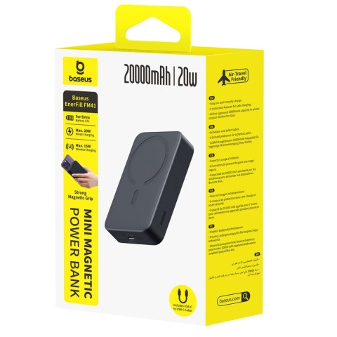 Powerbank magnetyczny 20000mAh 20W EnerFill FM41 z kablem USB-C 30cm - czarny BASEUS