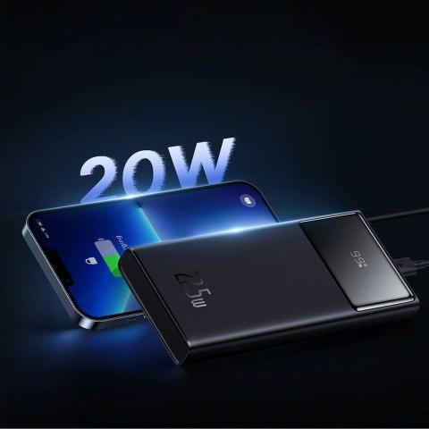 Powerbank 10000mAh USB-A USB-C z wyświetlaczem kablem 22.5W - czarny BASEUS
