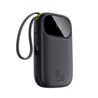Powerbank 20000mAh USB-A USB-C z wyświetlaczem i 2 wbudowanymi kablami 45W - czarny BASEUS