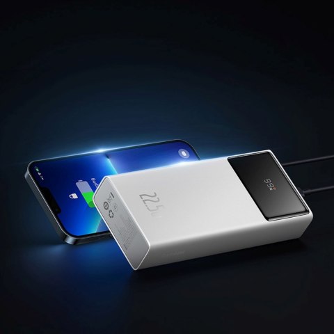 Powerbank 20000mAh USB-A USB-C z wyświetlaczem kablem 22.5W - biały BASEUS