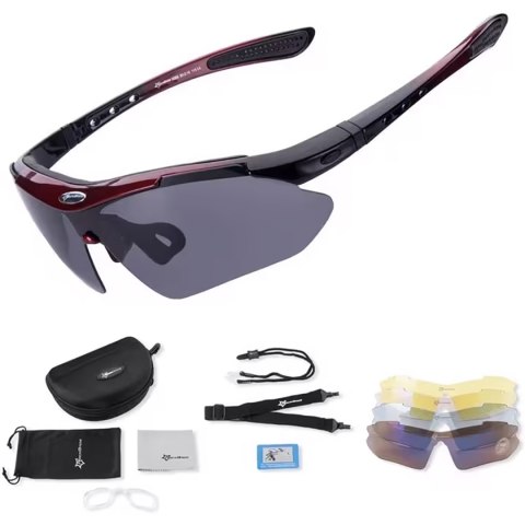 Okulary rowerowe polaryzujące 10001 - ZESTAW czarno-czerwone ROCKBROS
