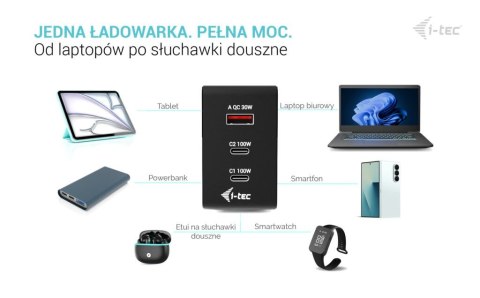 Ładowarka 100W Intelligent Multiport USB Charger 2xUSB-C 1xUSB-A LCD 150 cm