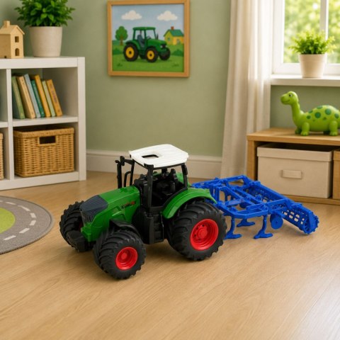 Traktor Rolniczy Farmerski Z Kultywatorem Agregat Uprawowy Zielony 1:24 LEAN Toys