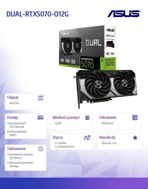 Karta graficzna GeForce RTX 5070 DUAL 12GB GDDR7 192BIT HDMI/3DP