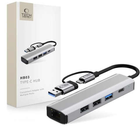 Adapter HUB 5w1 USB-C USB-A Ethernet RJ45 - szary Tech-Protect