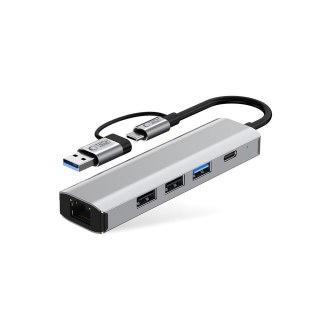Adapter HUB 5w1 USB-C USB-A Ethernet RJ45 - szary Tech-Protect