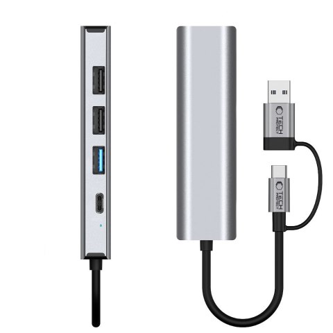 Adapter HUB 5w1 USB-C USB-A Ethernet RJ45 - szary Tech-Protect