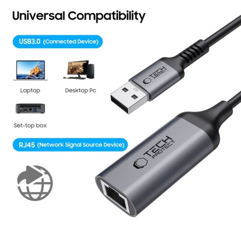 Adapter przejściówka USB-A - Ethernet RJ45 1000Mbps - czarny Tech-Protect