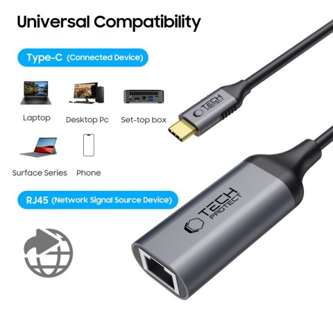 Adapter przejściówka USB-C do Ethernet RJ45 1000Mbps - czarny Tech-Protect