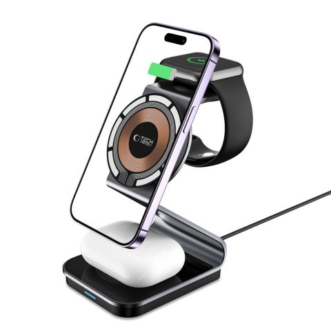 Ładowarka indukcyjna 3w1 z MagSafe na smartfon Apple Watch AirPods - czarna Tech-Protect
