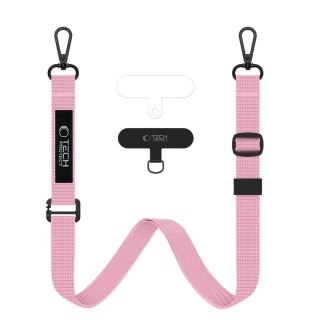 Smycz 2w1 do etui smartfona na szyję nadgarstek Rope Crossbody - różowa Tech-Protect
