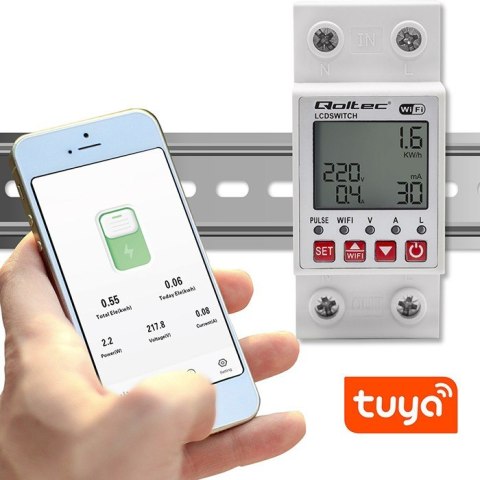 Przekaźnik 63A na szynę DIN z licznikiem energii elektrycznej | Timer | Tuya | Wi-Fi | LED 