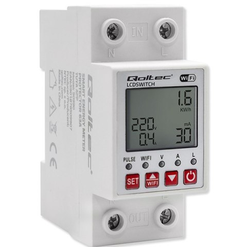 Przekaźnik 63A na szynę DIN z licznikiem energii elektrycznej | Timer | Tuya | Wi-Fi | LED 