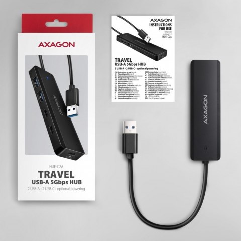 HUE-C2A HUB 4-portowy 5gbps 2x USB-A 2x USB-C, USB-C power in, kabel Type-A 19cm
