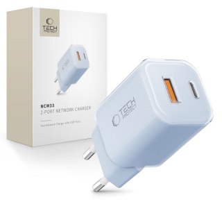 Ładowarka sieciowa USB-A USB-C PD 33W QC - niebieska Tech-Protect