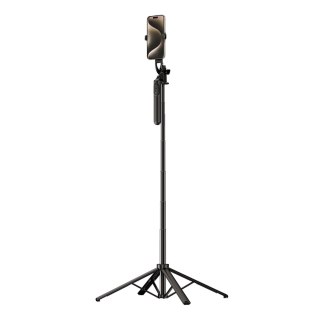 Selfie stick teleskopowy z pilotem statyw na telefon 1.75m aluminium - czarny HURTEL