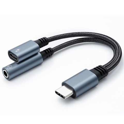 Adapter USB-C 2w1 | USB-C | Jack 3.5mm | PD 15W | 10cm Qoltec