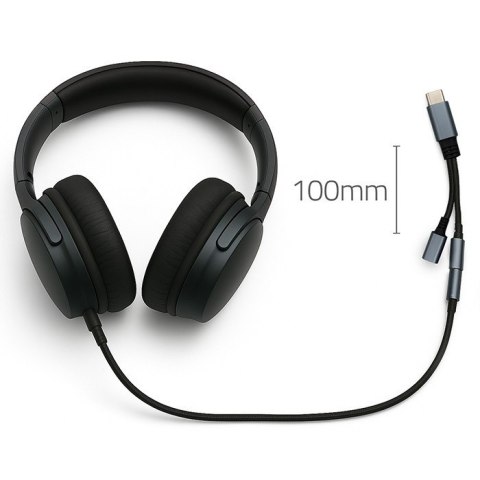 Adapter USB-C 2w1 | USB-C | Jack 3.5mm | PD 15W | 10cm Qoltec