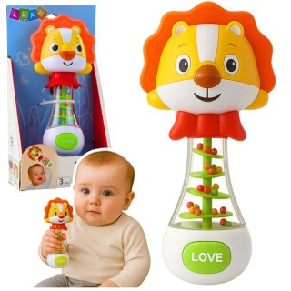 Grzechotka Zabawka Dla Niemowlaka Lew Z Kolorowymi Kuleczkami LEAN Toys