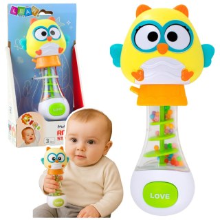 Grzechotka Zabawka Dla Niemowlaka Sowa Z Kolorowymi Kuleczkami LEAN Toys