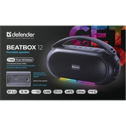 Głośnik bluetooth BEATBOX 12 16W czarny podświetlenie LED Defender