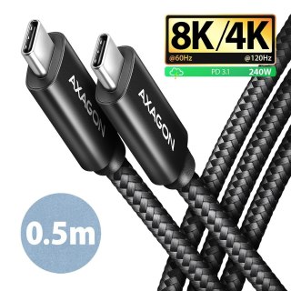 BUCM4X-CM05AB Kabel USB-C - USB-C, USB4 Gen 3x2 0.5m, PD 240W, 8K HD, ALU, oplot Czarny AXAGON
