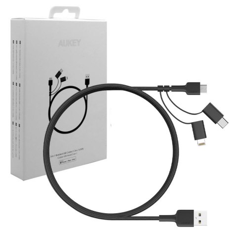 CB-BAL5 3w1 kabel micro USB | USB-C | Lightning | 1.2m nylonowy oplot czarny