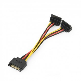 Kabel SATA zasilający (M)->2xSATA(F) kątowy 15cm