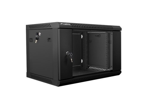 Szafa instalacyjna wisząca 19 cali 6U 600X450mm czarna (drzwi szklane)