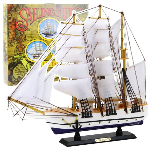 Model Kolekcjonerski Dekoracyjny Statek Żaglowiec Fregata Biały 49x43cm