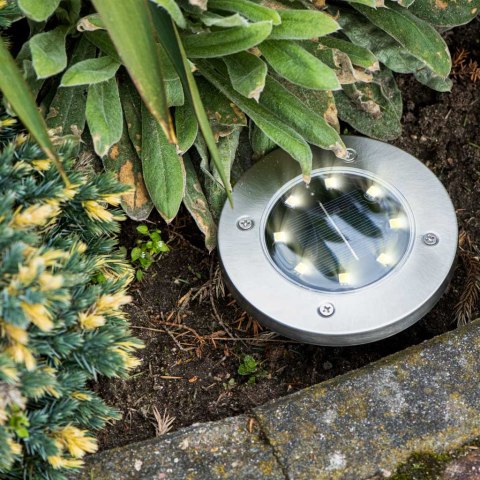 Lampy ogrodowe solarne najazdowe gruntowe czujnik zmierzchu wbijane świecący dysk 8LED 4szt. zimny biały Kik Sp. z o. o. Sp. k.