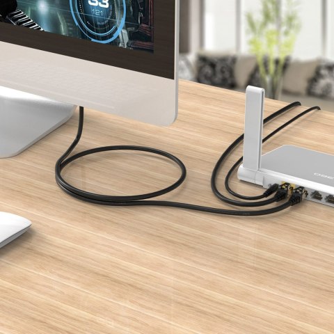 Kabel sieciowy internetowy okrągły LAN CAT7 10Gbps RJ45 2m - czarny