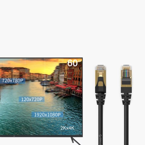 Kabel sieciowy internetowy okrągły LAN CAT7 10Gbps RJ45 2m - czarny