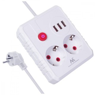 Listwa zasilająca 2 gniazda MCE387 W 3xUSB, 110-240V AC 50/60Hz, 2.1A max 2500W, 1.5m, biała