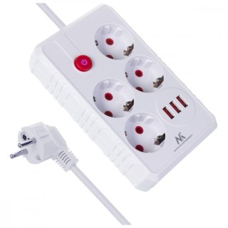 Listwa zasilająca MCE392 W 4 gniazda 3xUSB, 110-240V AC 50/60Hz, 2.1A max 2500W 1,5m biała