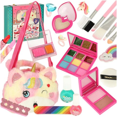 Kosmetyki do makijażu make up lakiery torebka zestaw 21 elementów