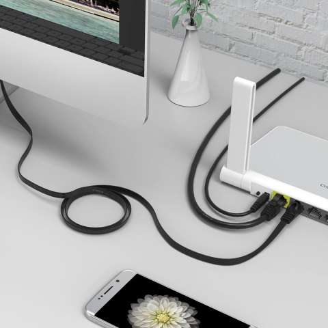 Kabel sieciowy internetowy płaski Ethernet CAT7 10Gbps RJ45 LAN 1m - czarny