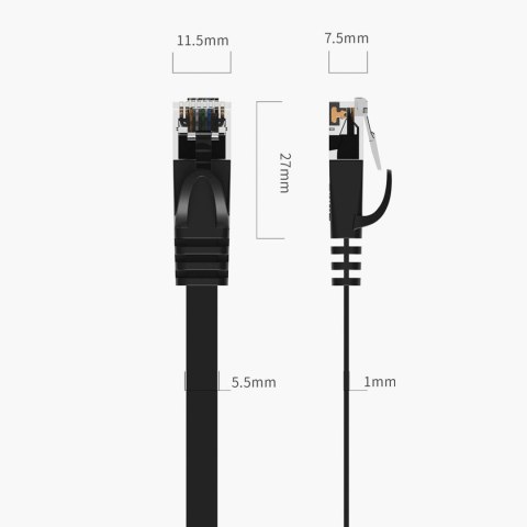 Kabel sieciowy internetowy płaski Ethernet CAT7 10Gbps RJ45 LAN 1m - czarny