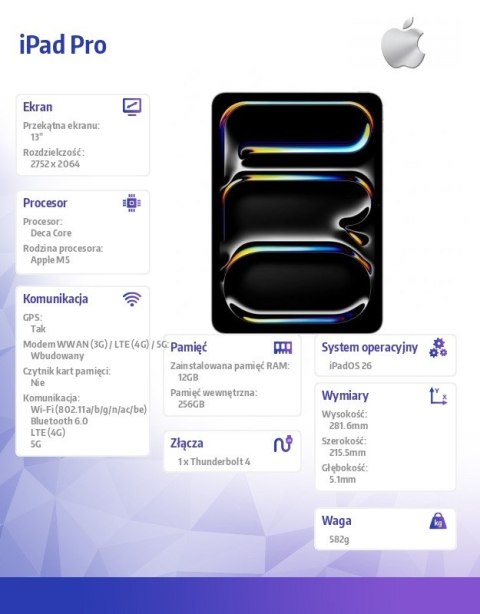 IPad Pro 13-calowy Wi-Fi + Cellular 256GB ze szkłem standardowym - Srebrny