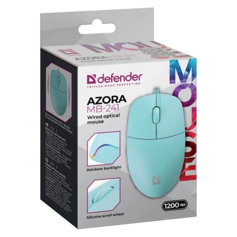 DEFENDER MYSZ PRZEWODOWA AZORA MB-241 OPTYCZNA 1200DPI 3P MIĘTOWA 52243