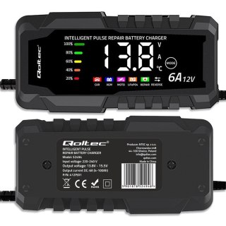 Mikroprocesorowa ładowarka 12V 6A | Prostownik z funkcją naprawy do akumulatora AGM GEL LiFePO4 | LCD