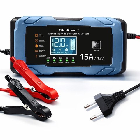 Ładowarka 12V 15A | Prostownik z funkcją naprawy | AGM GEL LiFePO4 | 9-stopniowe ładowanie