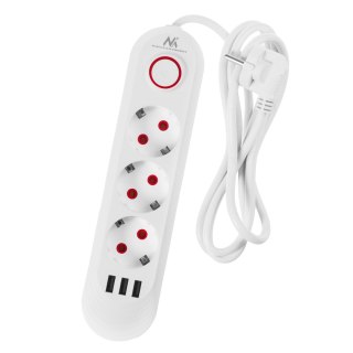 MACLEAN LISTWA ZASILAJĄCA, PRZEDŁUŻACZ 3 GNIAZDA + 3XUSB, 110-240V AC 50/60HZ, 2.1A MAX 2500W, 1,5M, BIAŁA MCE394 W