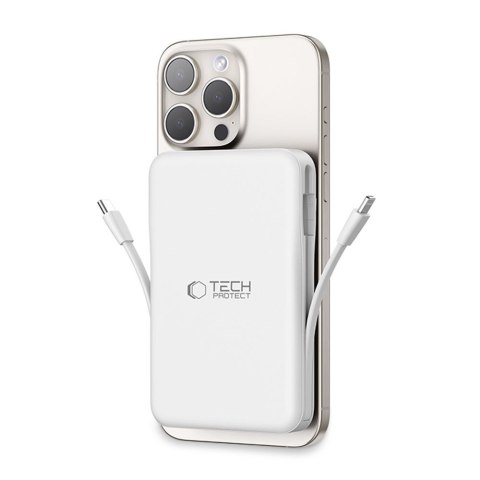 Powerbank magnetyczny PB31 10000mAh 15W MagSafe z kablami USB-C iPhone Lightning - biały