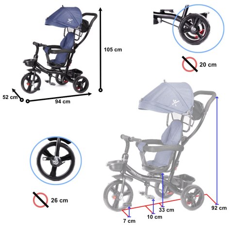 Rowerek trójkołowy Trike Fix Lite rower spacerówka 3w1 obracany 360 wolne koło granatowy Kik Sp. z o. o. Sp. k.