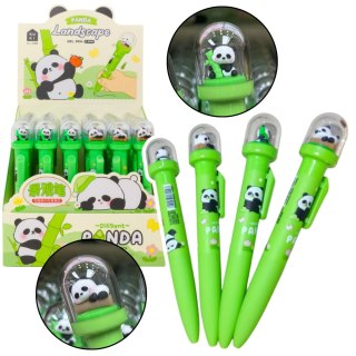 Długopis Żelowy Zielony Panda W Kopule Niebieski Tusz 0.5mm LEAN