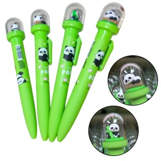 Długopis Żelowy Zielony Panda W Kopule Niebieski Tusz 0.5mm LEAN