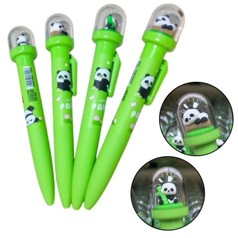 Długopis Żelowy Zielony Panda W Kopule Niebieski Tusz 0.5mm LEAN